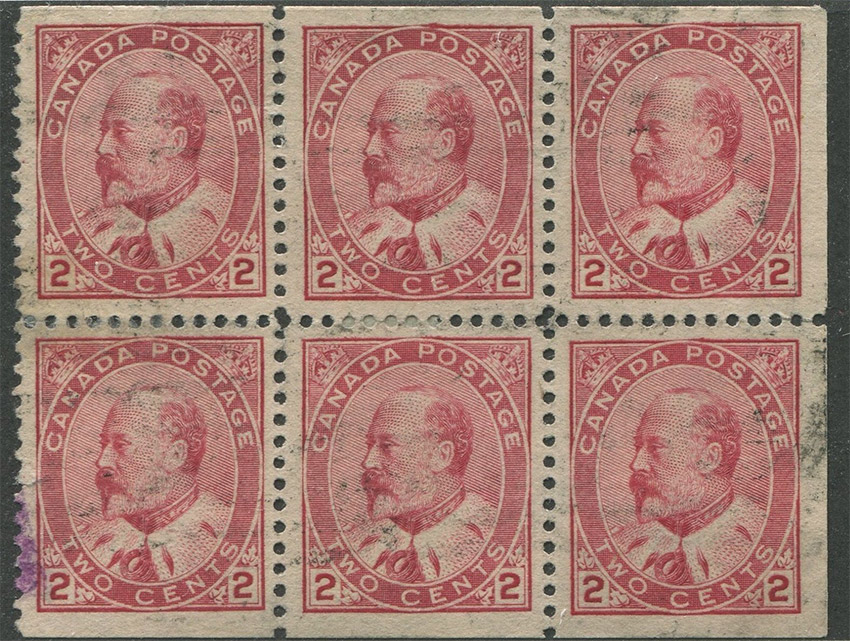 Roi Édouard VII - 2 cents 1903 - Timbre du Canada - Booklet pane of 6 stamps