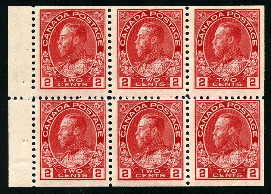 King Georges V - 2 cents 1911 - Stamp Canada - Booklet pane of 6 stamps