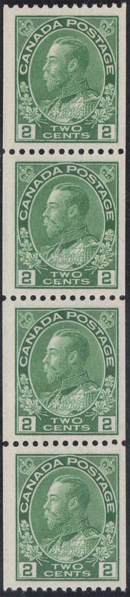King Georges V - 2 cents 1915 - Canadian stamp - Scott 133 - Strip of 4