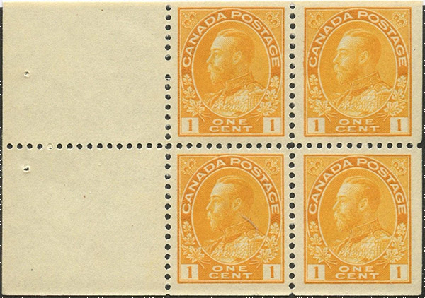 Roi Georges V - 1 cent 1922 - Stamp Canada - Booklet of 4 stamps + 2 labels