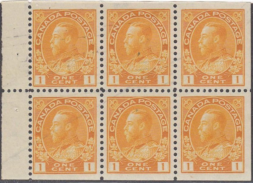 Roi Georges V - 1 cent 1922 - Canada Stamp - Booklet pane of 6 stamps