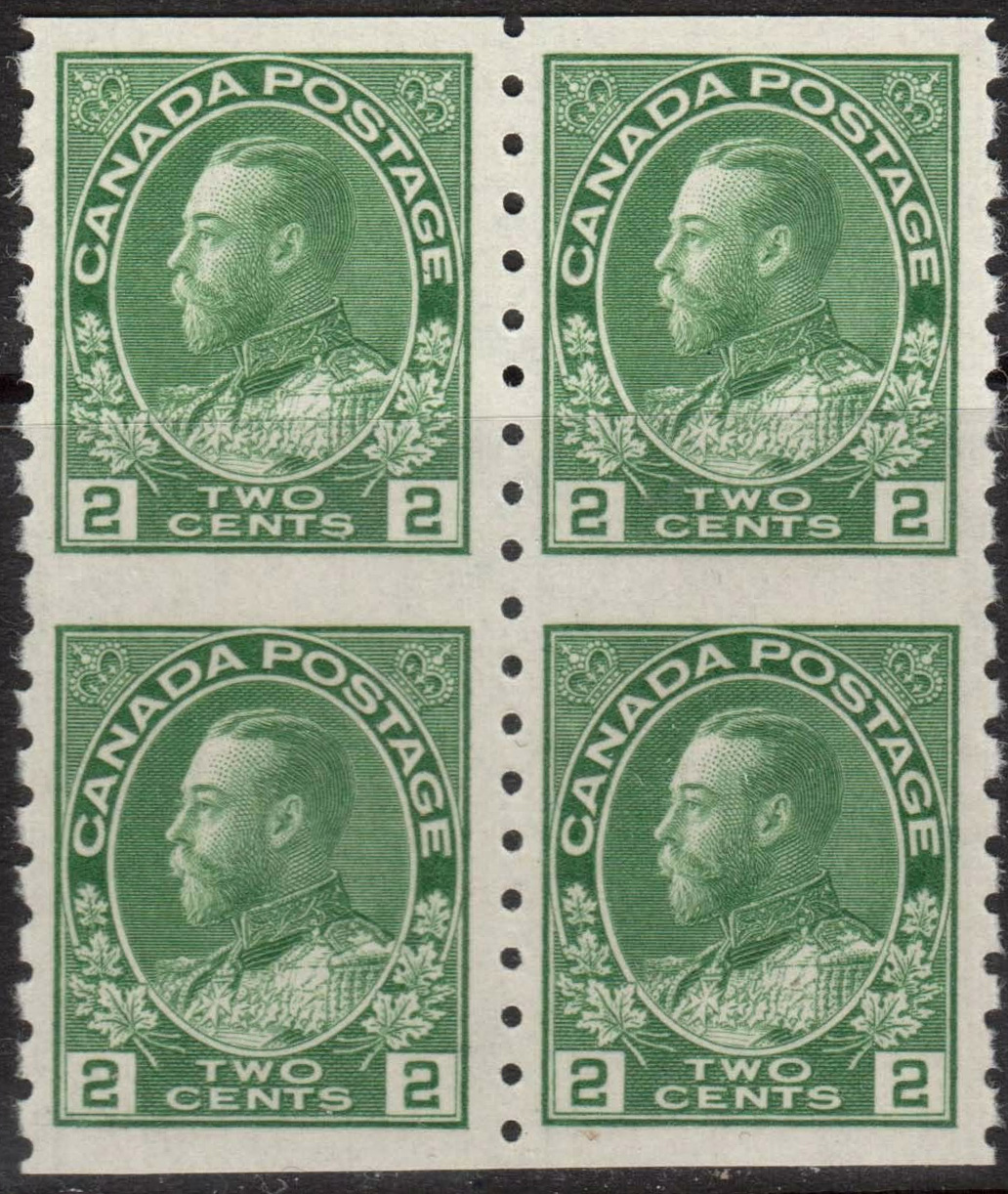 King Georges V - 2 cents 1922 - Canadian stamp - Block of 4 - 128a