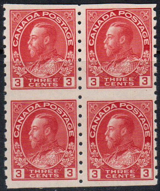 Roi Georges V - 3 cents 1924 - Timbre du Canada - Block of 4 - 130a