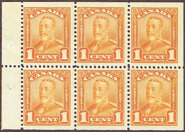King George V - 1 cent 1928 - Canadian stamp - 149a - Booklet pane of 6