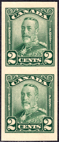 King George V - 5 cents 1928 - Canadian stamp - 150b - Imperforate - Pair
