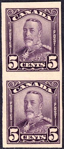 King George V - 5 cents 1928 - Canadian stamp - 153b - Imperforate - Pair