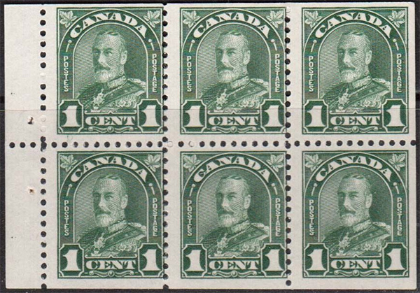 King George V - 1 cent 1930 - Canadian stamp - 163c - Booklet pane of 6