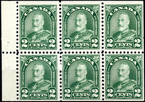 King George V - 2 cents 1930 - Canadian stamp - 164a - Booklet pane of 6