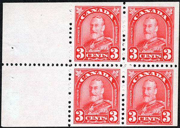 King George V - 3 cents 1931 - Canadian stamp - 167a - Booklet of 4 stamps + 2 labels