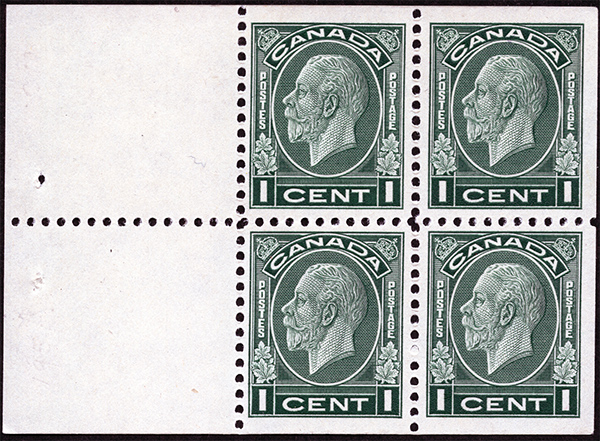 King George V - 1 cent 1932 - Canadian stamp - 195a - Booklet of 4 stamps + 2 labels