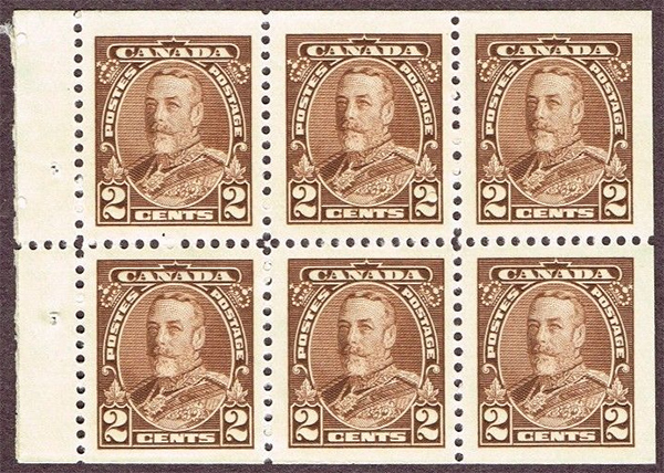King Georges V - 2 cents 1935 - Canadian stamp - 218b - Booklet pane of 6