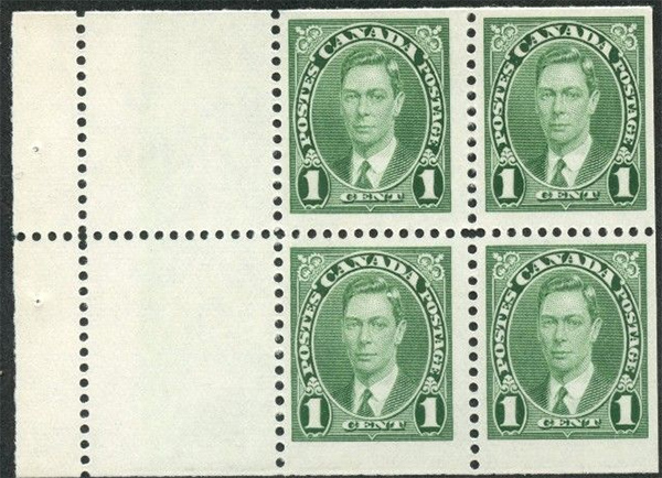 King George VI - 1 cent 1937 - Canadian stamp - 231a - Booklet of 4 stamps + 2 labels