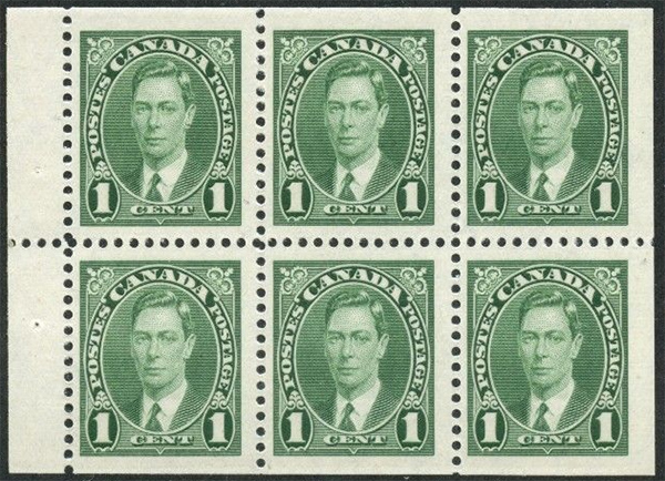 King George VI - 1 cent 1937 - Canadian stamp - 231b - Booklet pane of 6