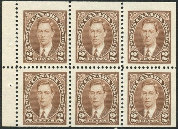 King George VI - 2 cents 1937 - Canadian stamp - 232b - Booklet pane of 6