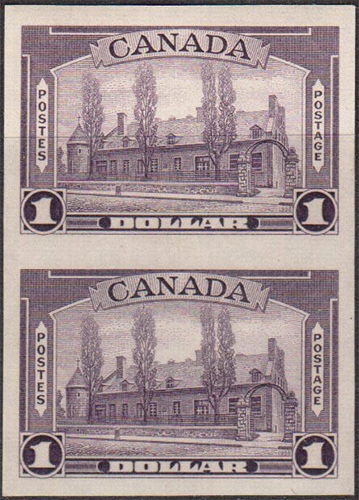 Château de Ramezay - 1 dollar 1938 - Canadian stamp - 245a - Vertical pair - Imperforate