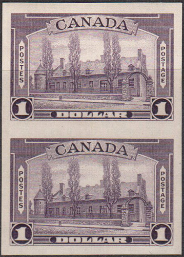 Château de Ramezay - 1 dollar 1938 - Canadian stamp - 245a - Vertical pair - Imperforate