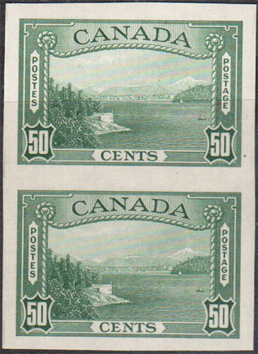 Vancouver Harbour - 50 cents 1938 - Canadian stamp - 244a - Vertical pair - Imperforate