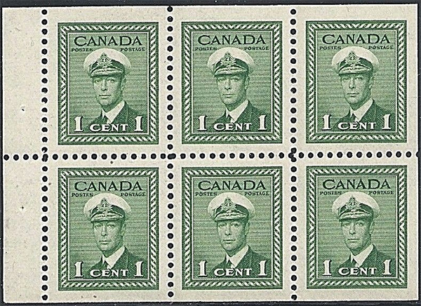 King George VI - 1 cent 1942 - Canadian stamp - 249b -  Booklet pane of 6