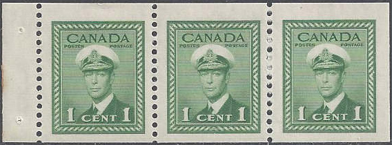 King George VI - 1 cent 1942 - Canadian stamp - 249c - Booklet pane of 3