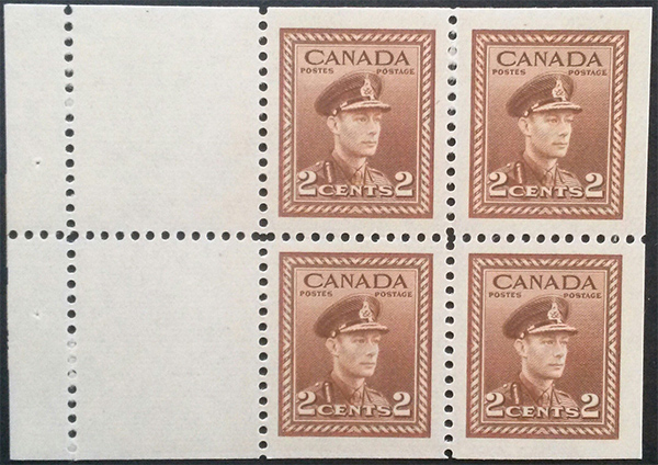King George VI - 2 cents 1942 - Canadian stamp - 250a - Booklet of 4 stamps + 2 labels