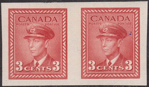 King George VI - 3 cents 1942 - Canadian stamp - 251b - Imperforate Pair