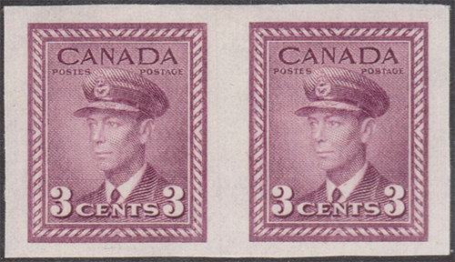 King George VI - 3 cents 1943 - Canadian stamp - 252d - Imperforate Pair