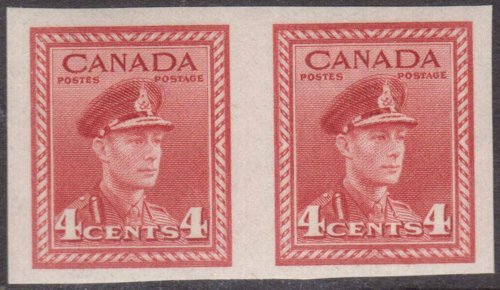 King George VI - 4 cents 1943 - Canadian stamp  - 254c - Imperforate Pair