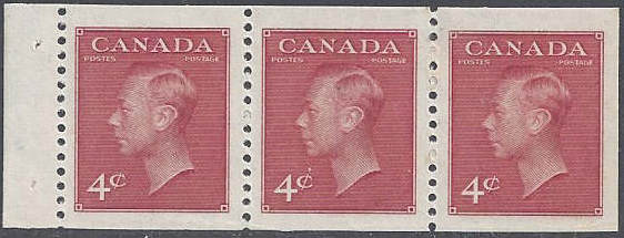 King Georges VI - 4 cents 1949 - Canadian stamp - 287a - Booklet pane of 3