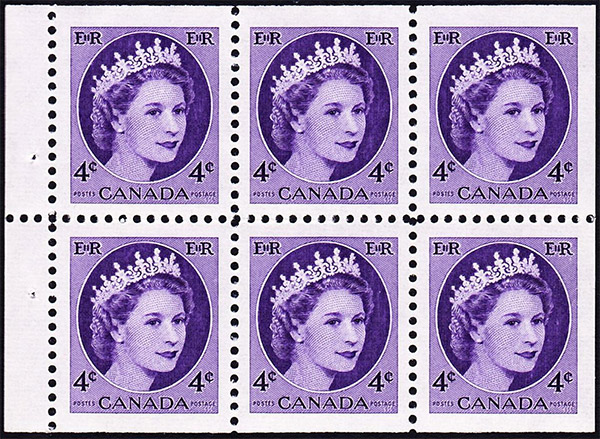 Queen Elizabeth II - 4 cents 1954 - Canadian stamp - 340b - Booklet pane of 6
