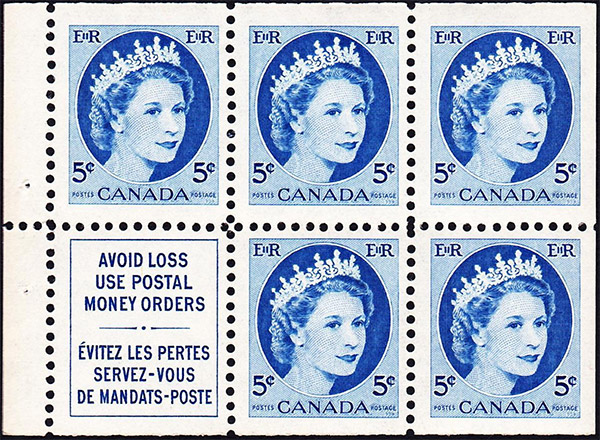Queen Elizabeth II - 5 cents 1954 - Canadian stamp - 341a - Booklet pane of 6