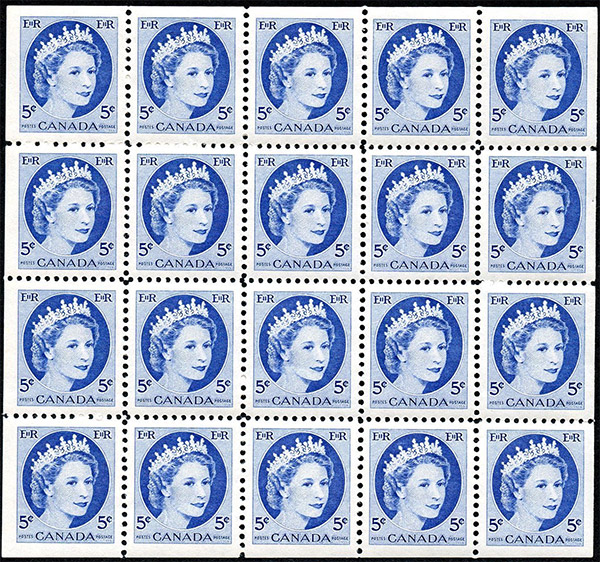 Queen Elizabeth II - 5 cents 1954 - Canadian stamp - 341b - Miniature pane of 20