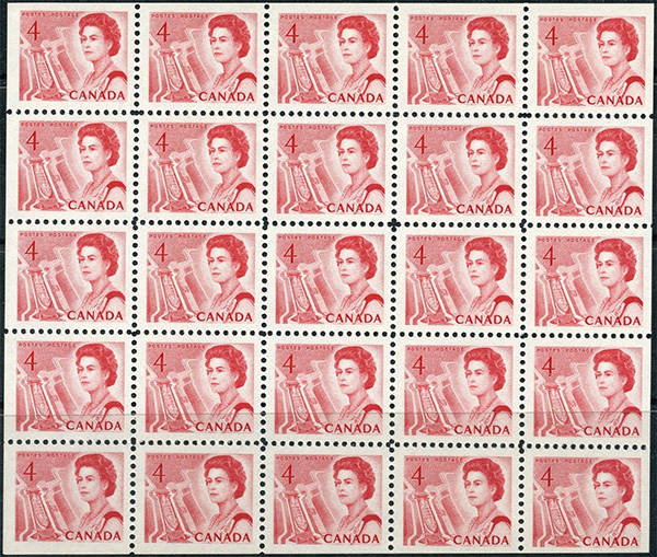 Queen Elizabeth II, Mid-Canada Seaway View - 4 cents 1967 - Canadian stamp - 457b - Booklet pane of 25
