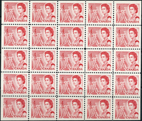 Reine Elizabeth II, La Voie maritime du centre du pays - 4 cents 1967 - Timbre du Canada - 457b - Booklet pane of 25