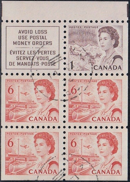 1967 - Queen Elizabeth II, Northern Regions - 1 cent 1967 - Canadian stamp - 454b - Booklet pane of 5 + 5x4 cents