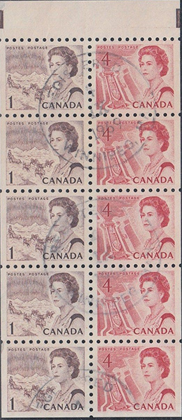 Reine Elizabeth II, Les régions du Nord - 1 cent 1967 - Timbre du Canada - 454c - Booklet pane of 5 + 5x4 cents