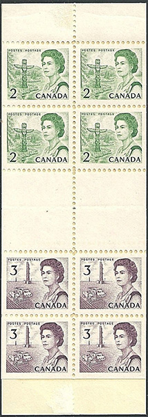 Queen Elizabeth II, Pacific Coast - 2 cents 1967 - Canadian stamp - 455a - Booklet pane of 4 + 4x3cents