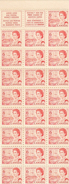 Queen Elizabeth II, Transport and Communications - 6 cents 1968 - Canadian stamp - 459a - Booklet pane of 25 + 2 labels
