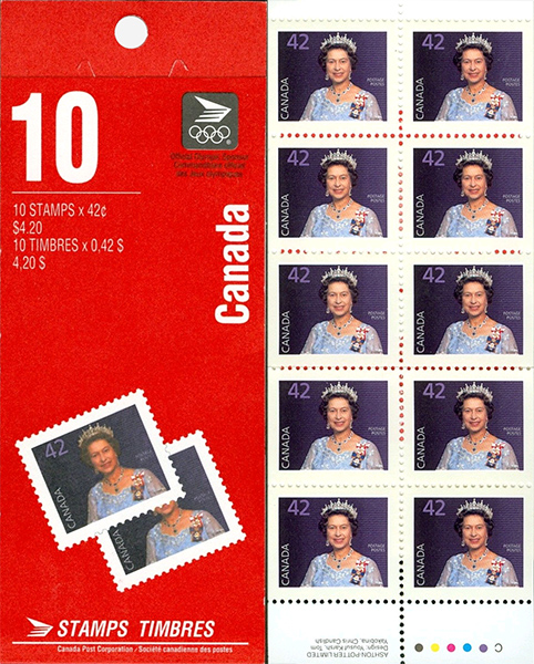 Queen Elizabeth II - 42 cents 1991 - Canadian stamp - 1357a - Booklet pane of 10