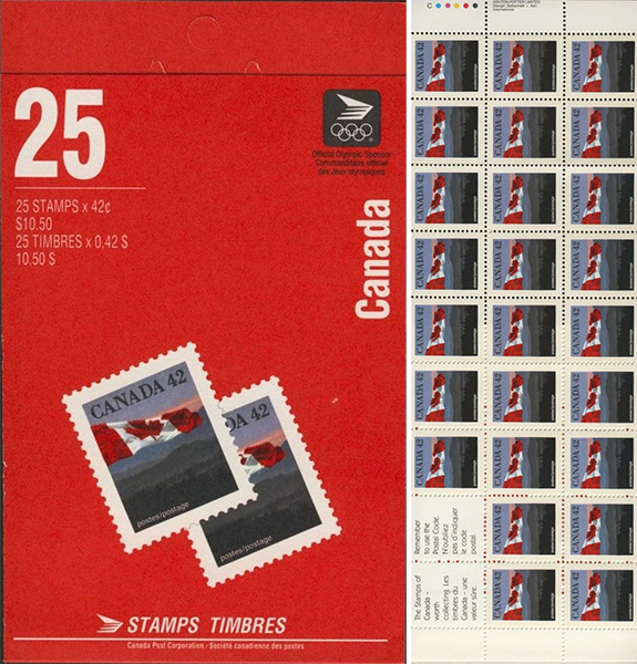 The Flag - 42 cents 1991 - Canadian stamp - 1356c - Booklet pane of 25 + 2 labels