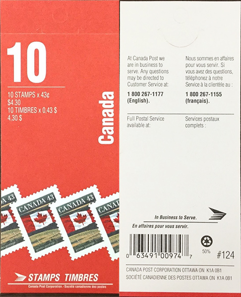 Le drapeau - 43 cents 1992 - Timbre du Canada - 1359a - Booklet pane of 10