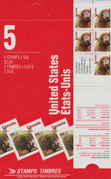 Pomme Fameuse - 50 cents 1994 - Timbre du Canada - 1365a - Booklet pane of 5 + label