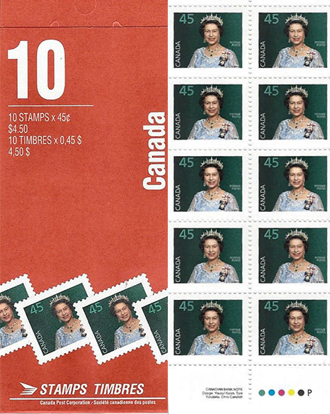 Reine Elizabeth II - 45 cents 1995 - Timbre du Canada - 1360a - Booklet pane of 10