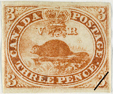 Beaver - 3 pence 1851 (3d) - Canadian stamp - Scott #1