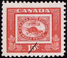 1951 - Three Pence Beaver - Canadian stamp - Stamps of Canada
