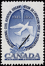 Timbre de 1955 - Organisation de l'aviation civile internationale - Timbre du Canada