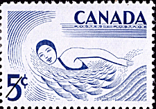 Timbre de 1957 - Natation - Timbre du Canada