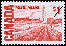 Timbre de 1967 - Imperial, puits de sondage 3, champ pétrolifère Excelsior près d'Edmonton - Timbre du Canada