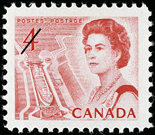 Timbre de 1967 - Reine Elizabeth II, La Voie maritime du centre du pays - Timbre du Canada