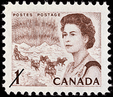Timbre de 1967 - Reine Elizabeth II, Les régions du Nord - Timbre du Canada