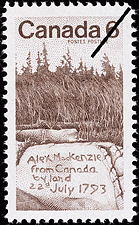 Timbre de 1970 - Alex Mackenzie est venu ici, par voie de terre, du Canada le 22 juillet 1793 - Timbre du Canada